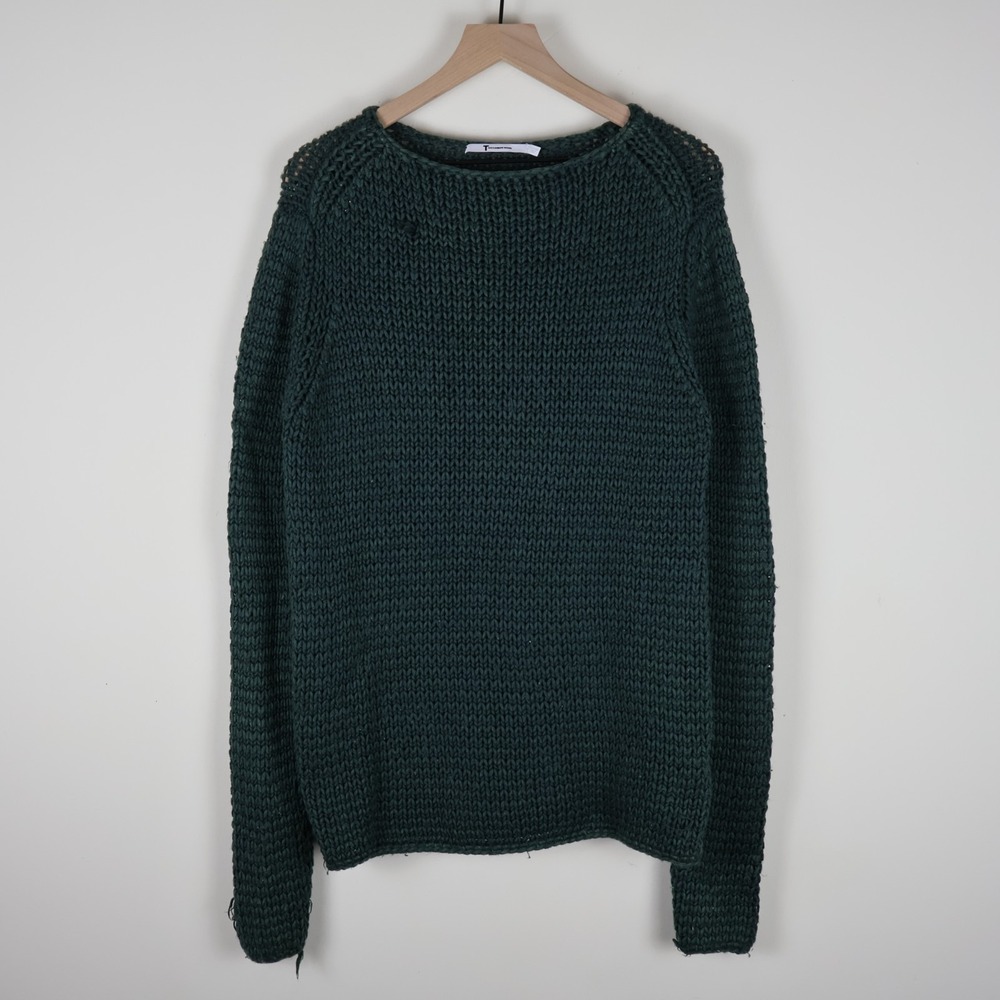 T By‎ Alexander Wang Women's 100% Wool Chunky Knit Sweater Green Medium 20.5x28